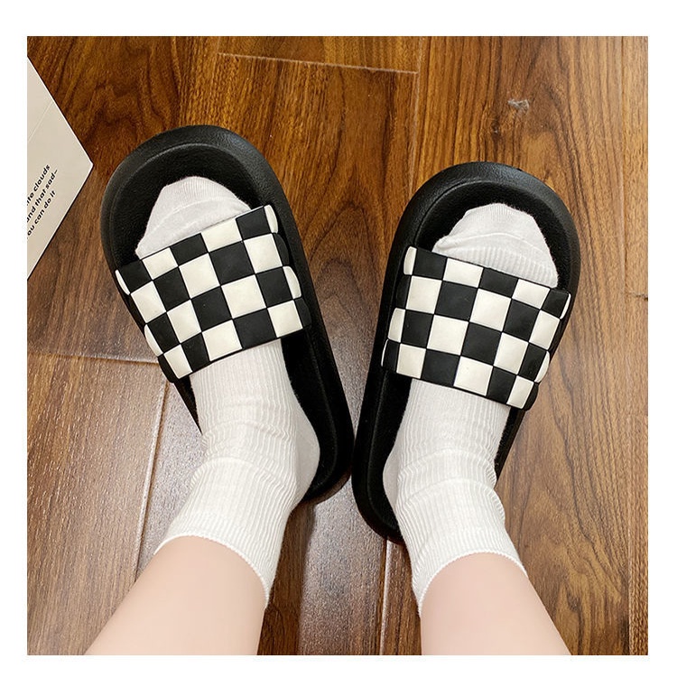 Dép lê nữ quai ngang đế bánh mì ô vuông đan ô siêu nhẹ siêu bền Unisex chống trơn trượt
