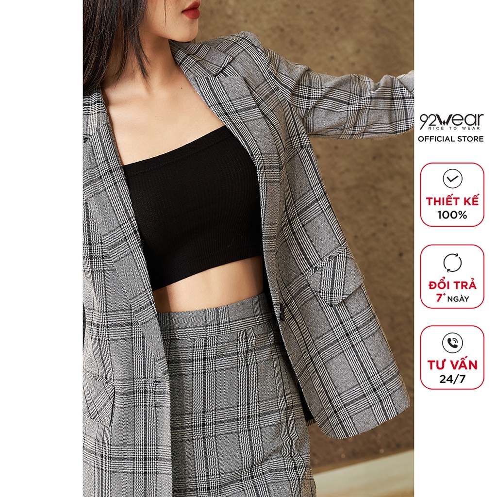 Áo vest nữ kẻ dài tay 92WEAR, kiểu dáng Hàn Quốc thanh lịch, trẻ trung VBA2154 | BigBuy360 - bigbuy360.vn