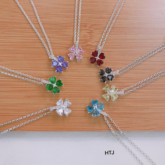 DÂY CHUYỀN BẠC MẶT CỎ 4 LÁ ĐÁ MÀU CAO CẤP