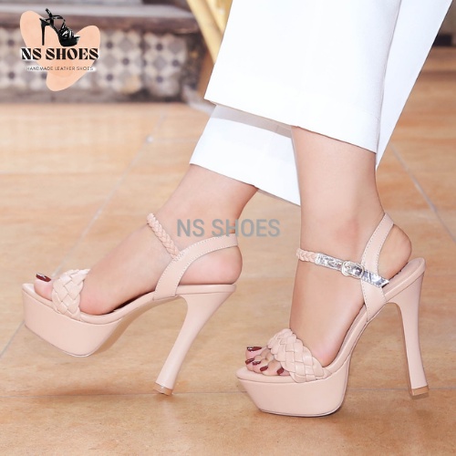 Giày cao gót đế đúp phá cách cá tính với quai ngang đan thắt thủ công 13cm - NS2114