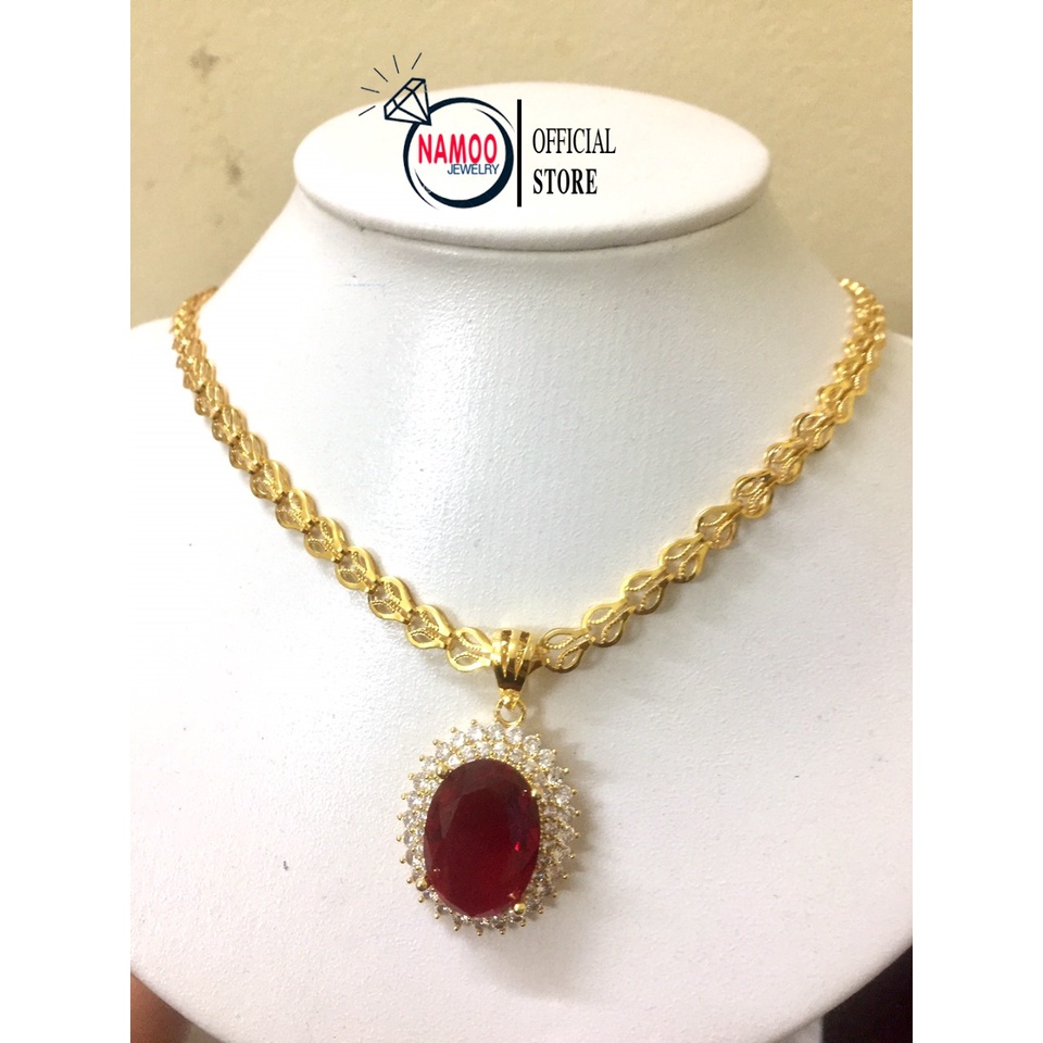 Dây Chuyền Nữ Mạ Vàng V586, Mặt Dây Chuyền Bản Lớn Đá Xanh, Đỏ Namoo Jewelry
