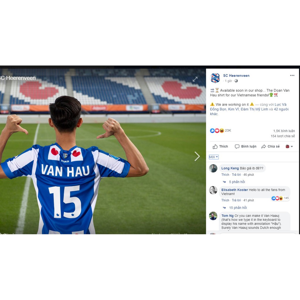 QUẦN ÁO BÓNG ĐÁ CLB HEERENVEEN-ĐOÀN VĂN HẬU 2019-2020 -THUN LẠNH CAO CẤP