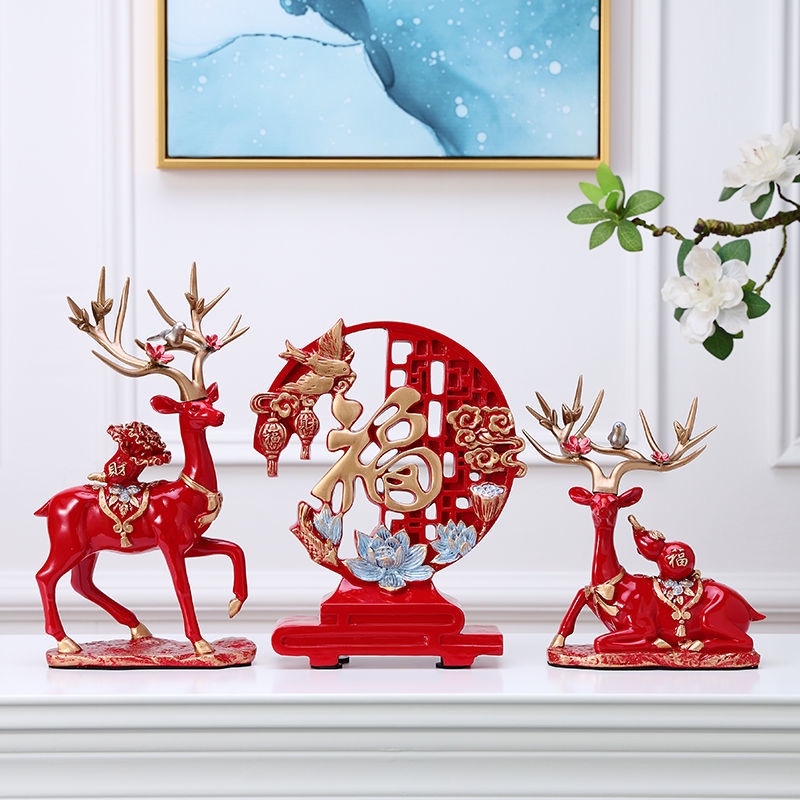 Đồ trang trí Hươu. Tượng Hình Con Hươu May Mắn Sáng Tạo Trang Trí Nội Thất