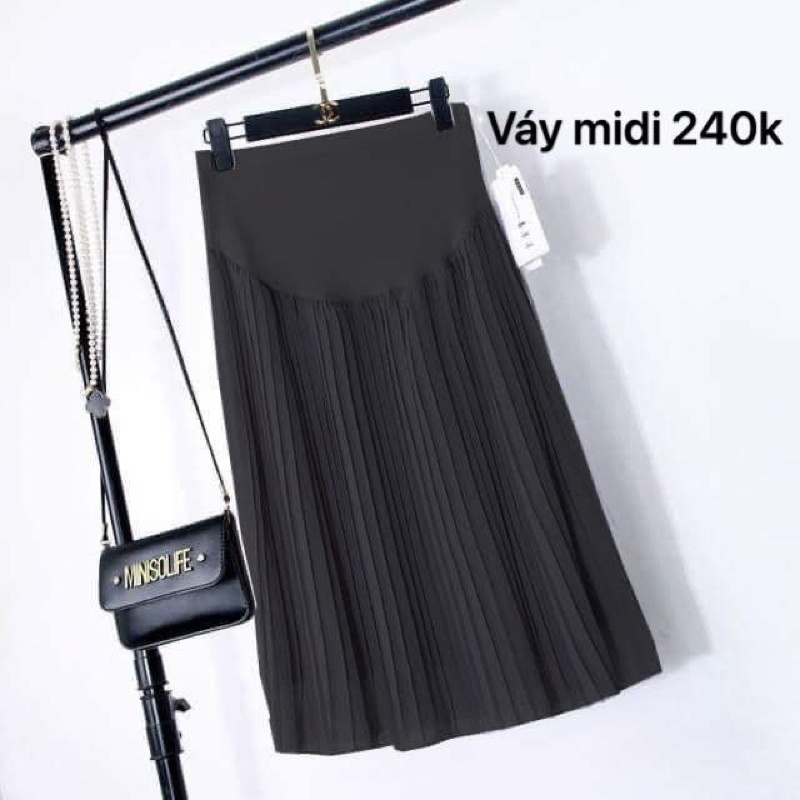 Chân váy bầu dập ly dài