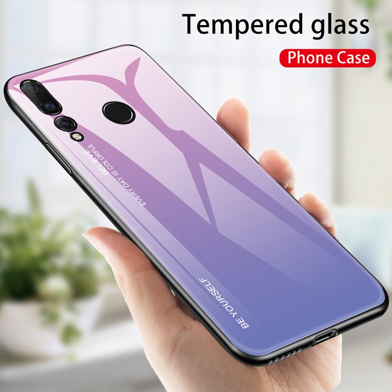 Ốp điện thoại mặt sau kính cường lực màu gradient khung viền mềm cho Huawei Nova 4 3i 3