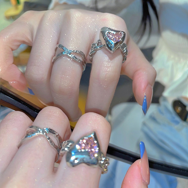 Bộ Nhẫn Bạc Đính Ngọc Trai Nhân Tạo Y2K Cho Nữ