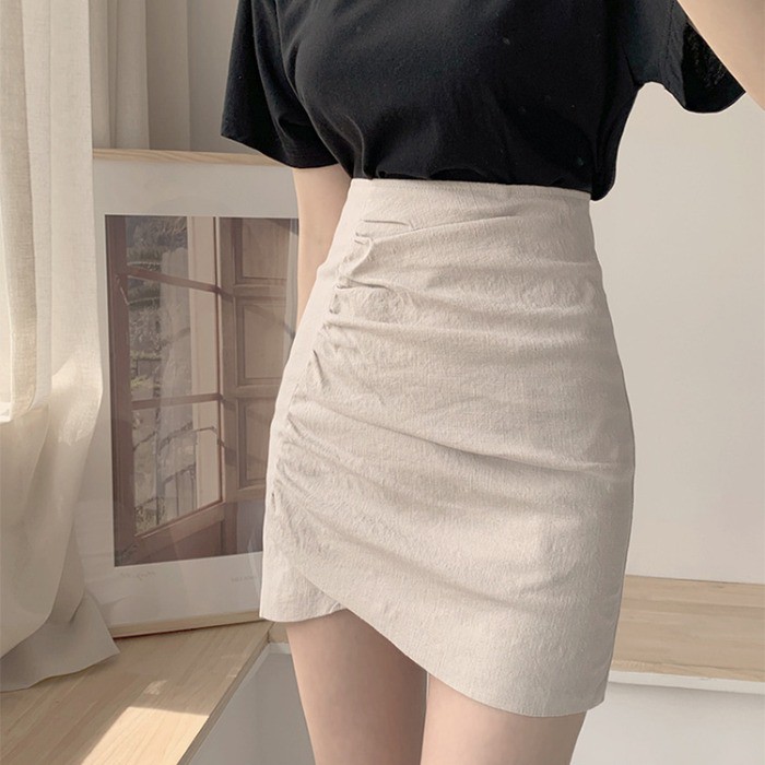 Chân váy ngắn Lưng cao Vạt lệch Màu trơn Dáng chữ A Retro Ulzzang Hàn Quốc Chân váy ngắn trơn Cạp cao Thời trang | BigBuy360 - bigbuy360.vn