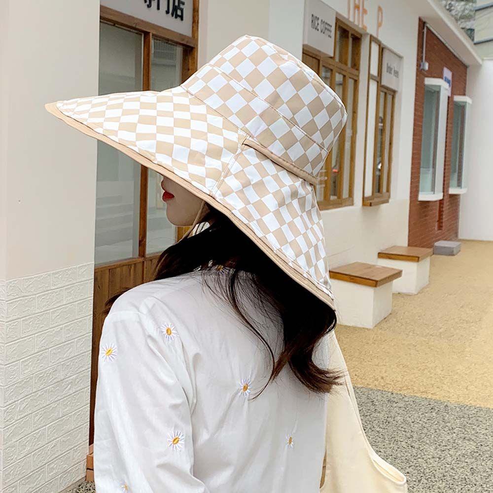 Mũ Rộng Vành Họa Tiết Sọc Caro Chất Liệu Cotton Cao Cấp Thời Trang Cho Nữ