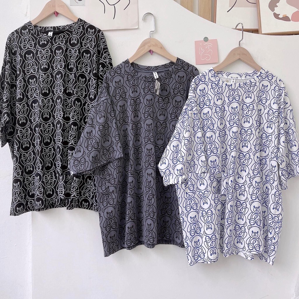 Áo Vân Gấu Form Rộng PEONYB Unisex [FREESHIP] 🌸 Thun tay lỡ dáng suông, phông teddy ĐEN | TRẮNG | XÁM nam nữ Ulzzang 🌸 | BigBuy360 - bigbuy360.vn