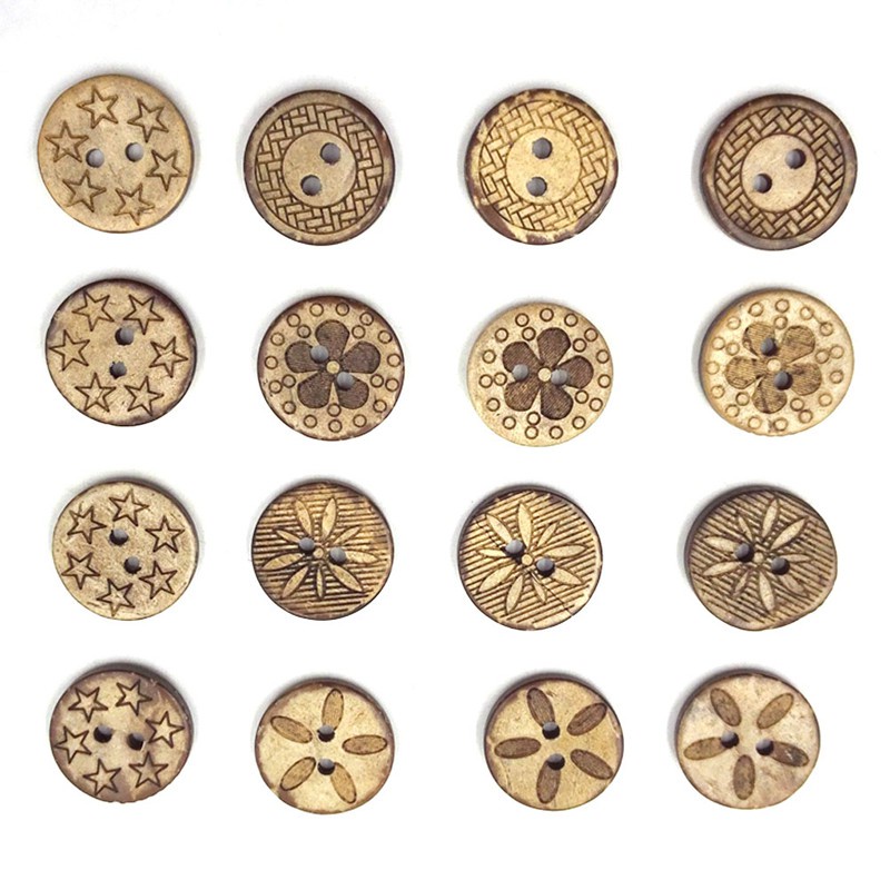 Set 50 nút áo vỏ dừa màu nâu 2 lỗ 18mm