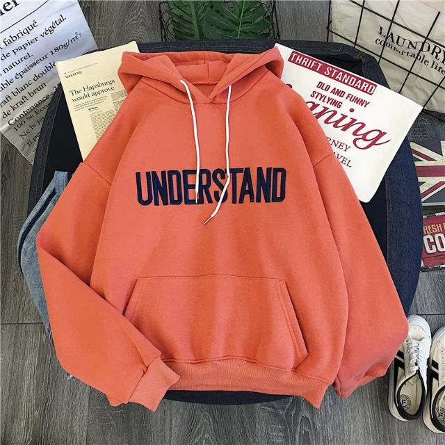 Áo hoddie nữ phối chữ understand ( sẵn đen, xanh size xl < 57kg)
