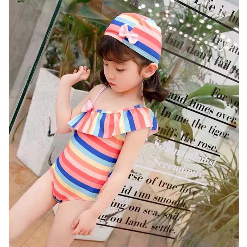 - Đồ bơi một mảnh kẻ sọc màu cầu vồng cho bé gái - NINEDRA