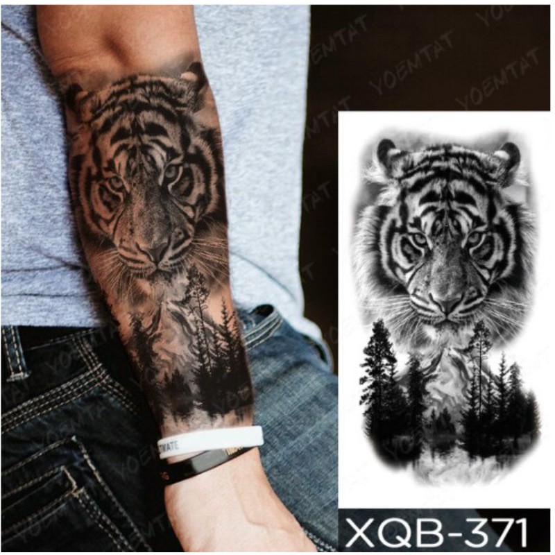 Hình xăm tatoo mẫu hổ + rừng rậm size vừa xqb371