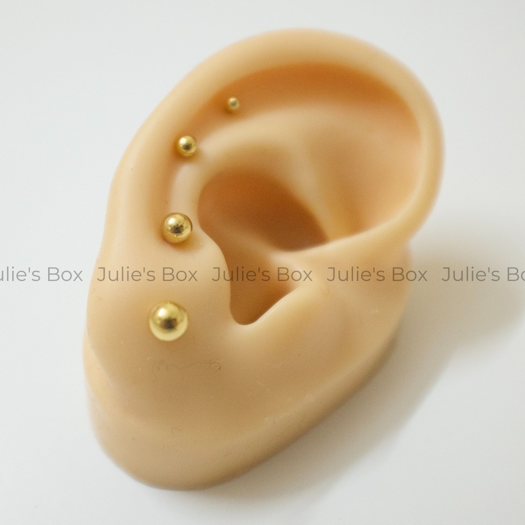 Khuyên Tai Unisex 2 Đầu Bi Tròn Màu Vàng Titan Không Ngứa Không Gỉ Sét Nhiều Size Julies Box 66