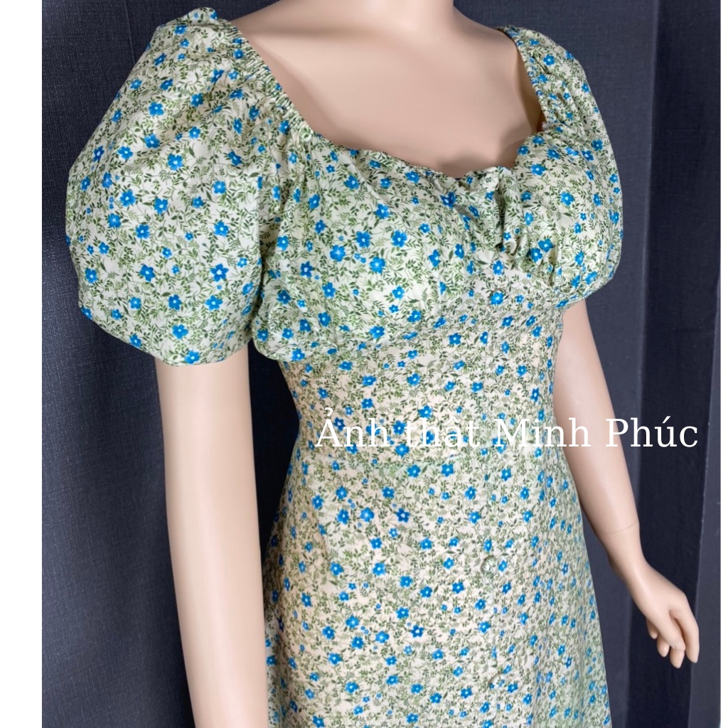 Váy Nữ Dự Tiệc,đầm Lụa Xòe Hoa Cúc Nhí Thiết Kế Cổ Vuông Tay Phồng Ôm Dáng Body Điệu Đà Sang Chảnh Thời Trang [xm Minh P