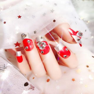 (Hàng Mới Về) Hộp 24 Móng Tay Giả Đính Kim Cương Giả Màu Đỏ (E16)