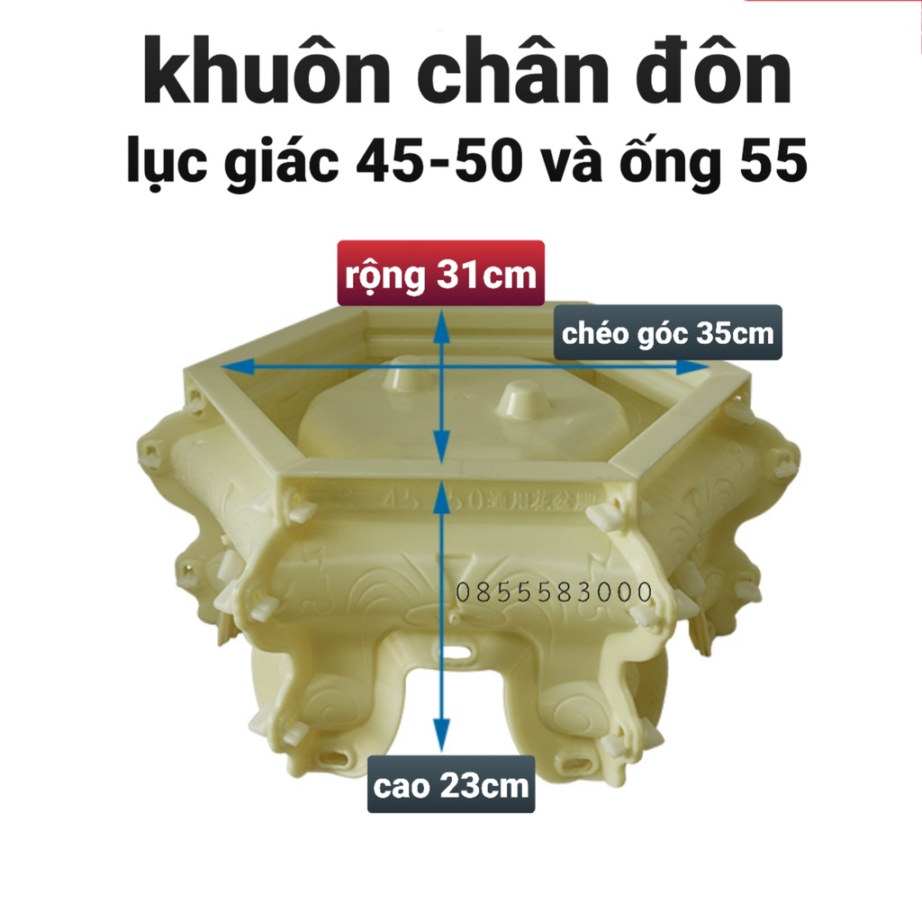 khuôn đúc chậu cảnh lục giác 45 và đôn quỳ (khuôn ABS siêu bền có lòng trong) đầy đủ