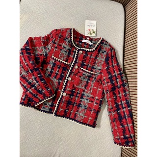 (SẴN) Áo dạ tweed đỏ viền