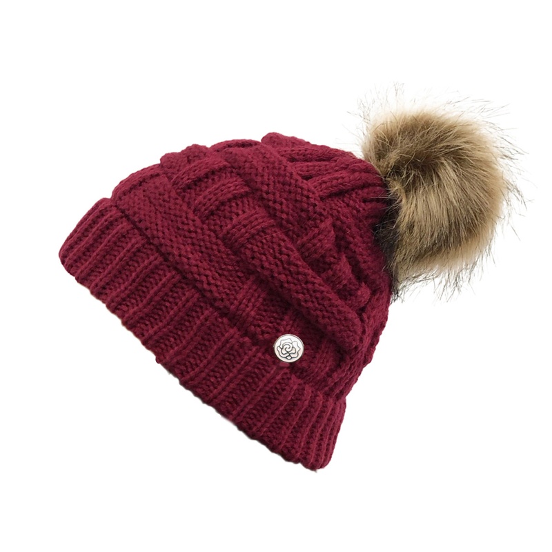 Wmmb Mũ Len Beanie Dệt Kim Kẻ Sọc Có Nút Bảo Vệ Tai Tháo Rời Được Có Thể Tháo Rời Cho Nữ