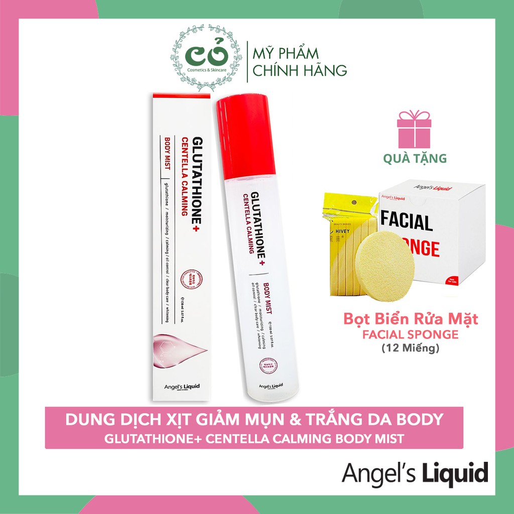 Xịt Angel Liquid Giảm Mụn Lưng Mờ Thâm Làm Sáng Da Angels Liquid Glutathione, Centella Calming Body Mist 150ml