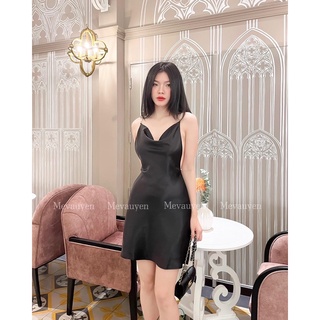 Đầm lụa đổ lưng dây đá ngắn Mevauyen