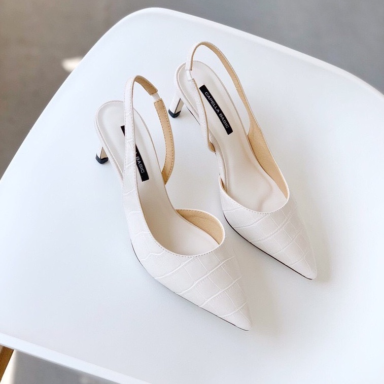 Giày sandal bít mũi gót nhọn 7p da rắn hậu thun - HÀNG MỚI VỀ