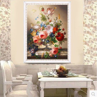 TRANH THÊU CHỮ THẬP BÌNH HOA ĐẸP E218, HH0911 (52X63) - TRANH CHƯA THÊU