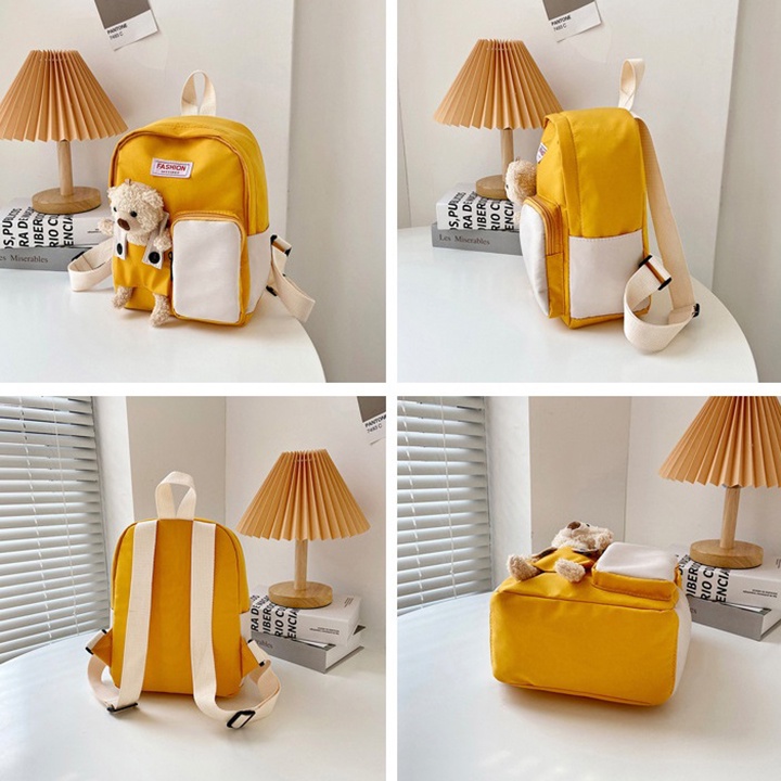 Balo cho bé đi học mầm non vải dù mềm, chống thấm nước kèm gấu size 24cm BALO-559