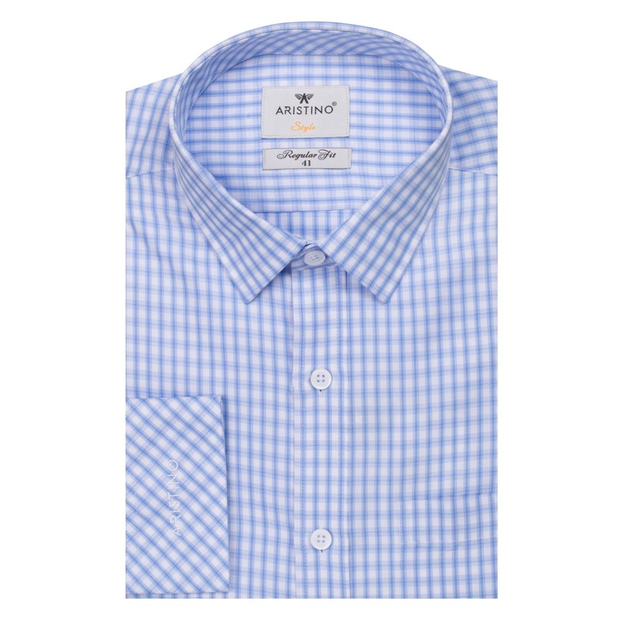 Áo sơ mi nam dài tay RRISTINO ALS62308 kẻ trắng xanh nhạt, dáng reguler fit, chất modal sợi sồi, tà lượn
