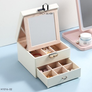 Hộp đựng trang sức jacy silver, hộp đựng trang sức thiết kế hiện đại 2 tầng gương lớn h1016
