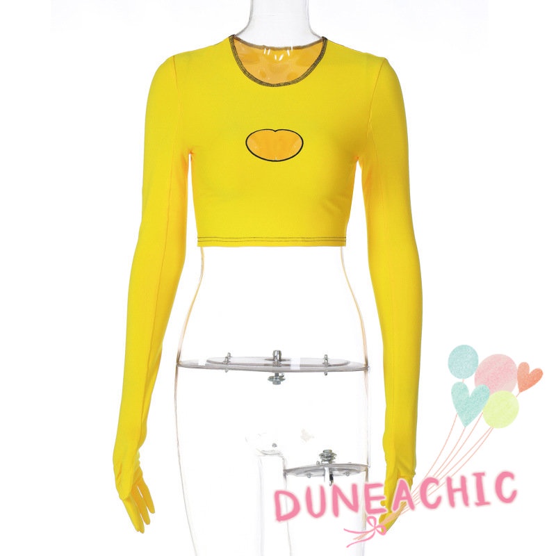 DUNEA Áo Croptop Tay Dài Dáng Ôm Thời Trang Cá Tính Cho Nữ