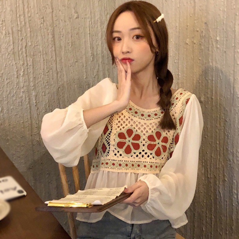 Áo Nữ Tay Dài Phối Ren Thời Trang Quyến Rũ