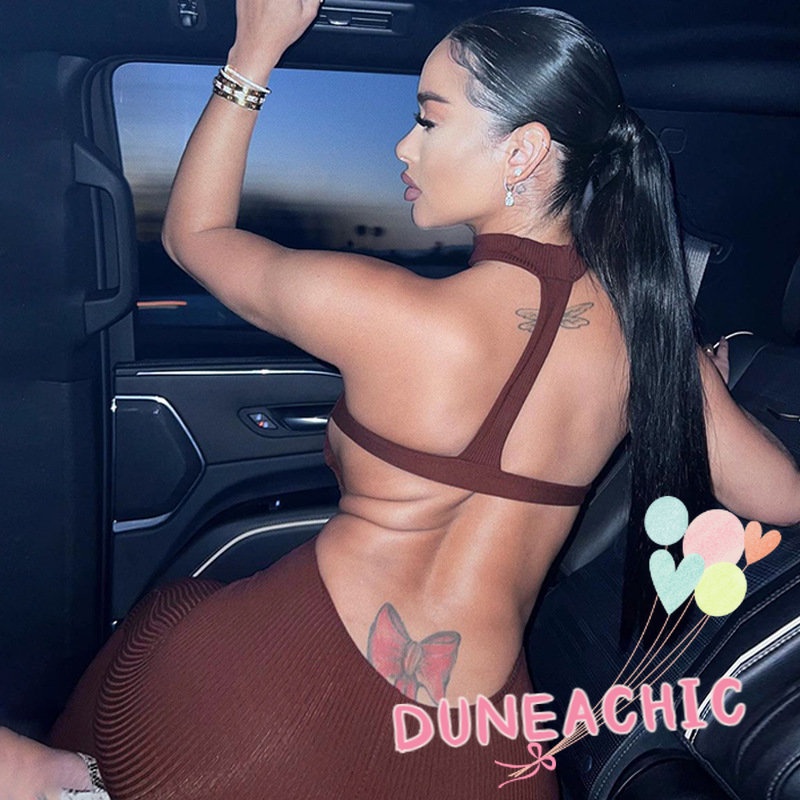 DUNEA Áo liền quần không tay hở lưng thời trang quyến rũ dành cho nữ