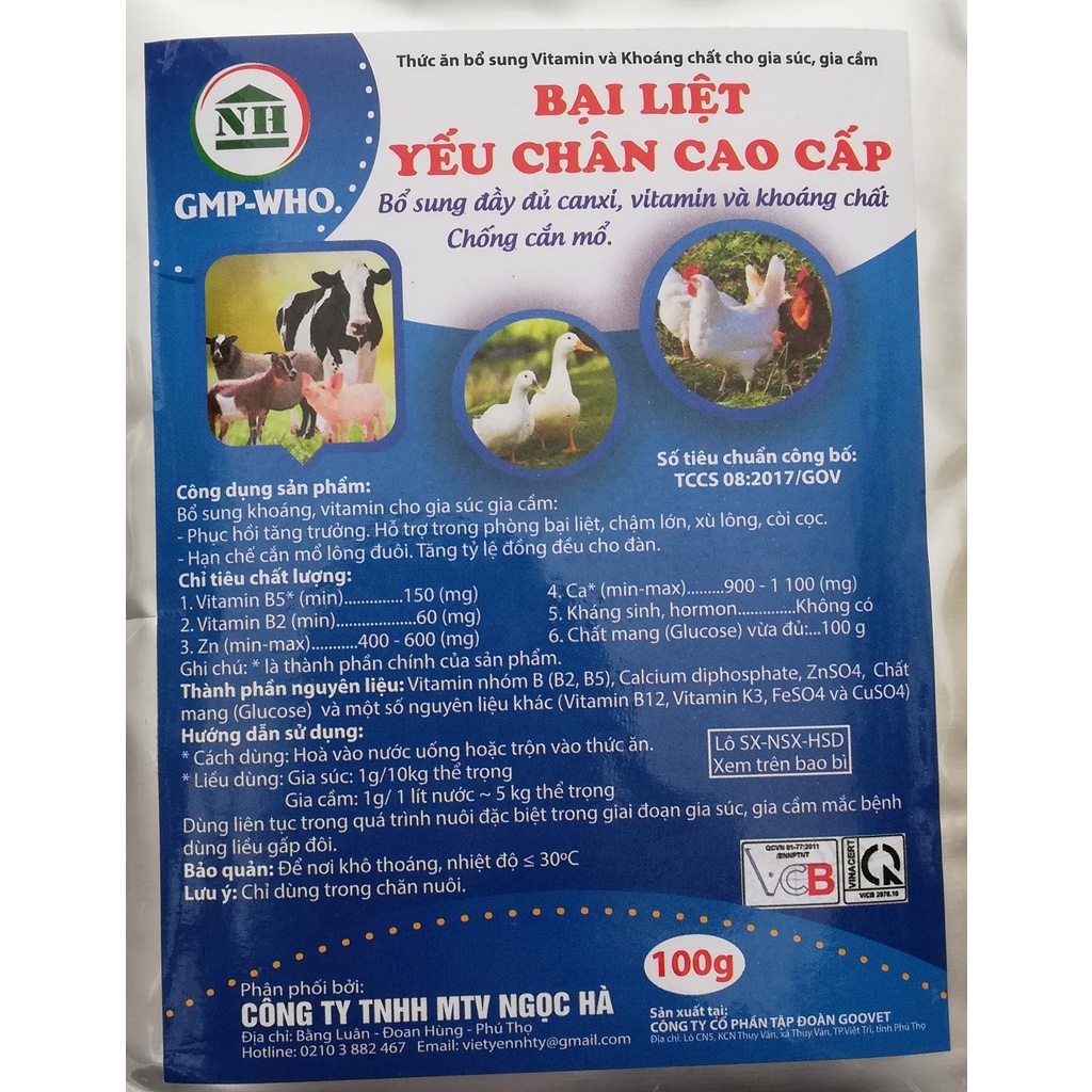 1 gói CHỐNG BẠI LIỆT 100g Bổ sung đầy đủ canxi, vitamin và khoáng chất, chống cắn mổ