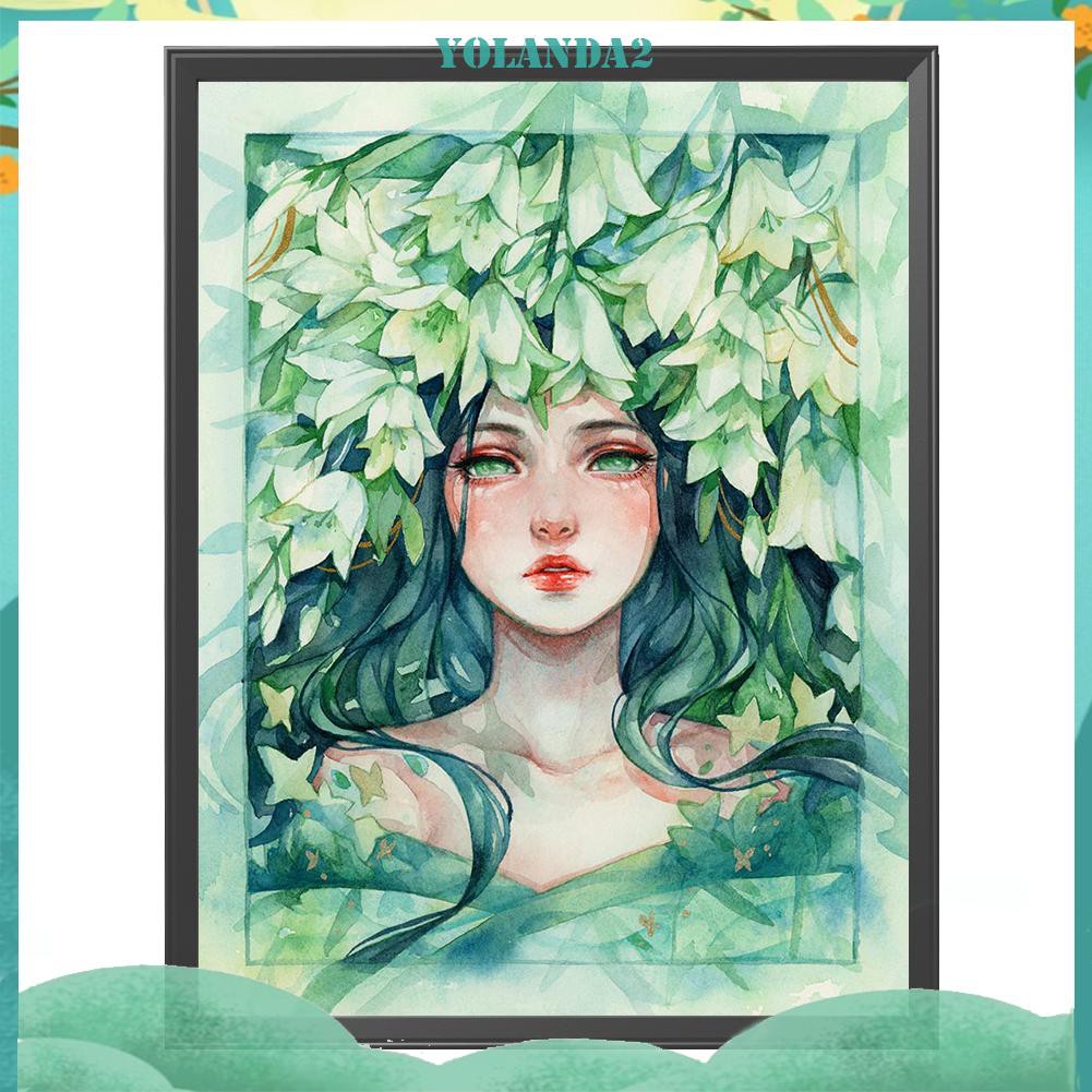 Bộ tranh thêu chữ thập 11ct hình cô gái và hoa làm thủ công