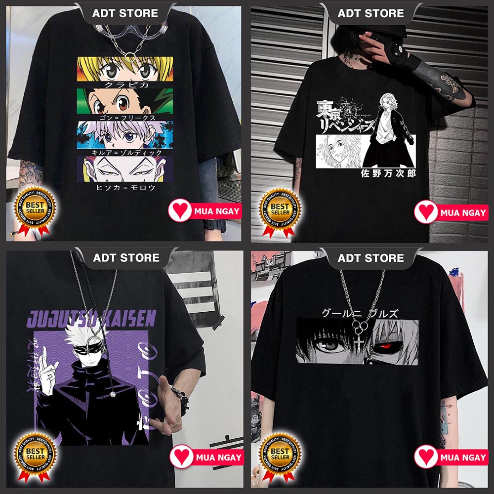 Top 4 Áo thun Killua Zoldyck HxH - Tokyo Ghoul - Jujutsu Kaisen - Tokyo Revengers Anime ngắn tay mẫu mới cực chất giá rẻ