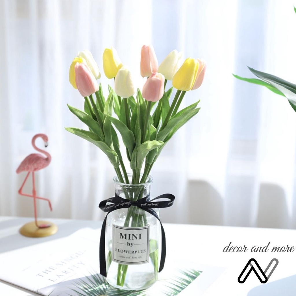 Hoa tulip giả, tulip lá xoăn giống thật trang trí, phụ kiện decor chụp ảnh ANDECOR