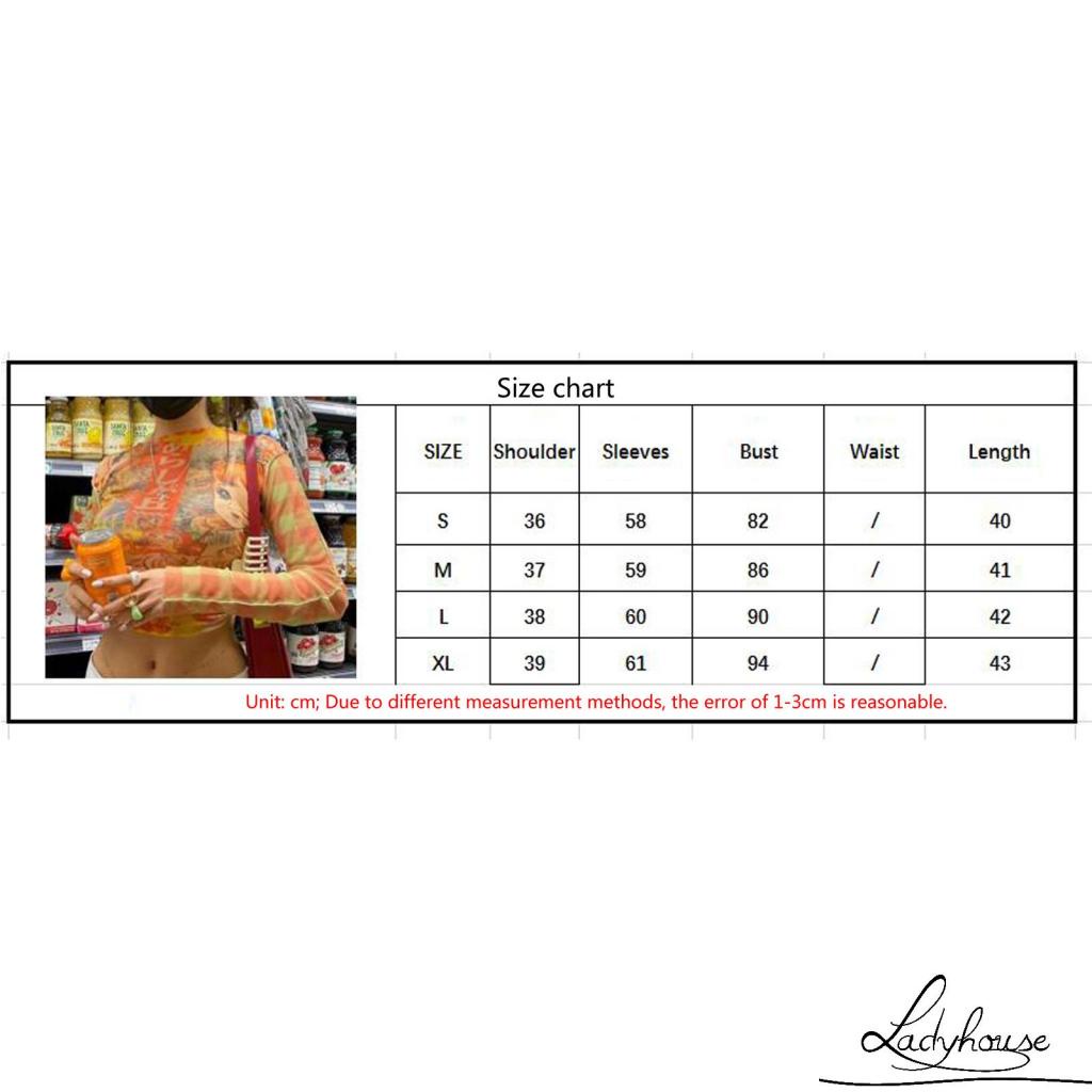 Áo croptop tay dài cổ tròn dáng ôm in họa tiết hoạt hình thời trang cho nữ