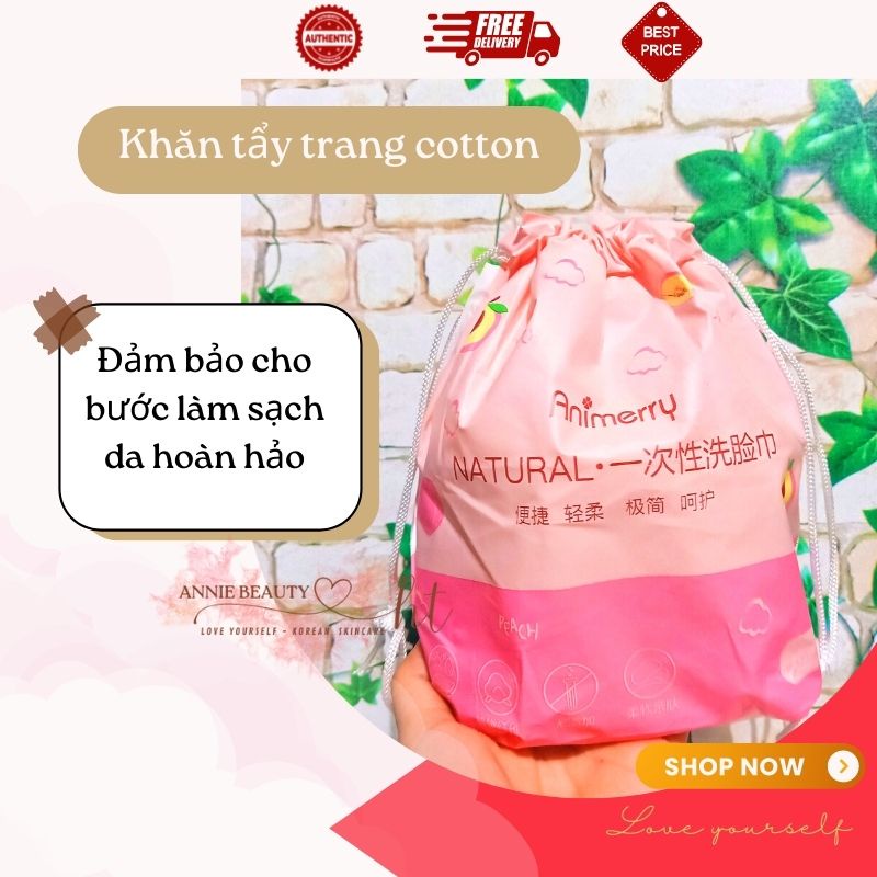 Combo 3 khăn tẩy trang, lau mặt đa năng trái đào ANIMERRY với thành phần cotton đảm bảo vệ sinh da sạch
