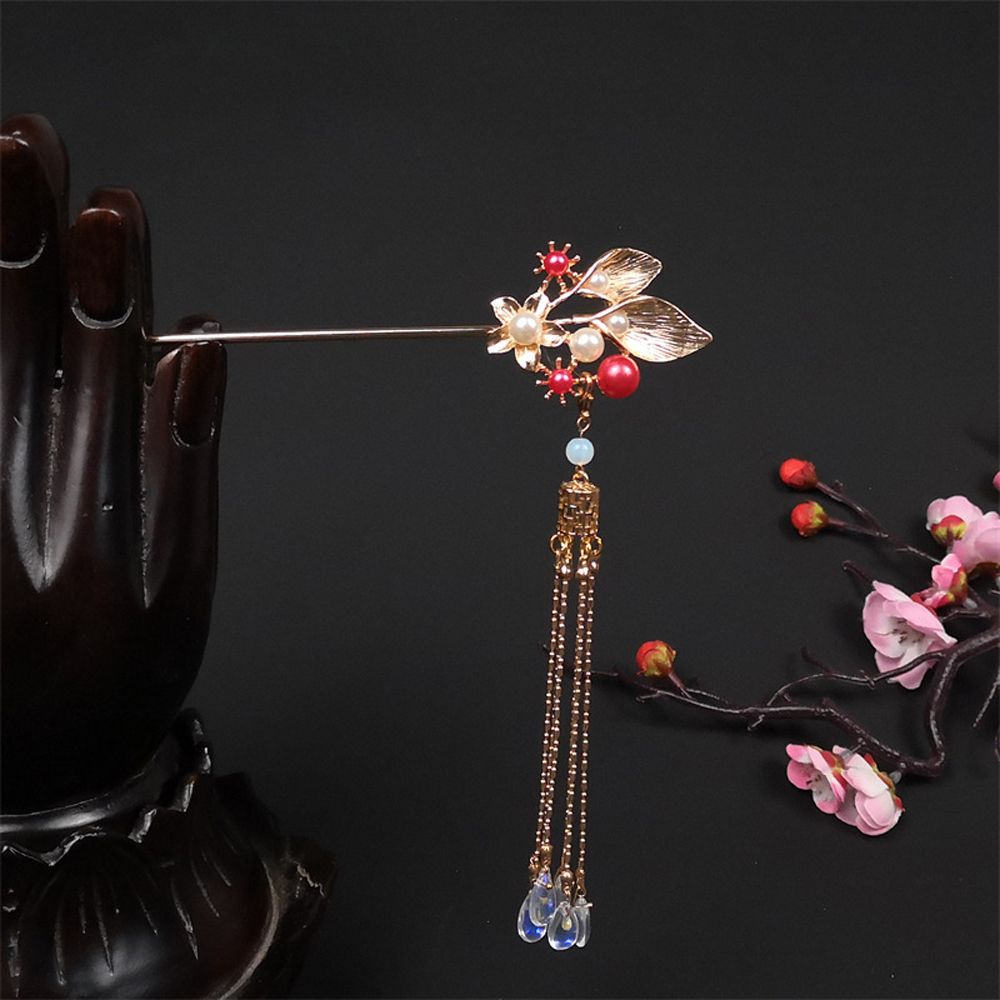 Trâm cài tóc nữ trang trí hoa phối tua rua phong cách Trung Hoa cổ trang