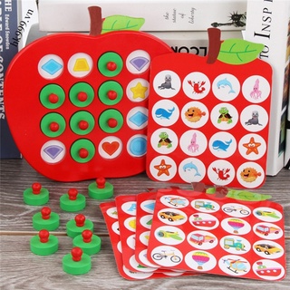 Kids Wooden Memory Match Chess Game Red Apple Early Memory Game Chess with Cartoon Animals Fruits Shape