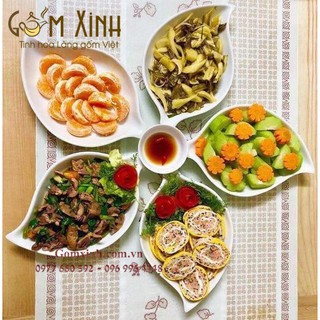 Bộ 5 đĩa lá Xoài men trắng_Đĩa sứ bộ đồ ăn Bát Tràng