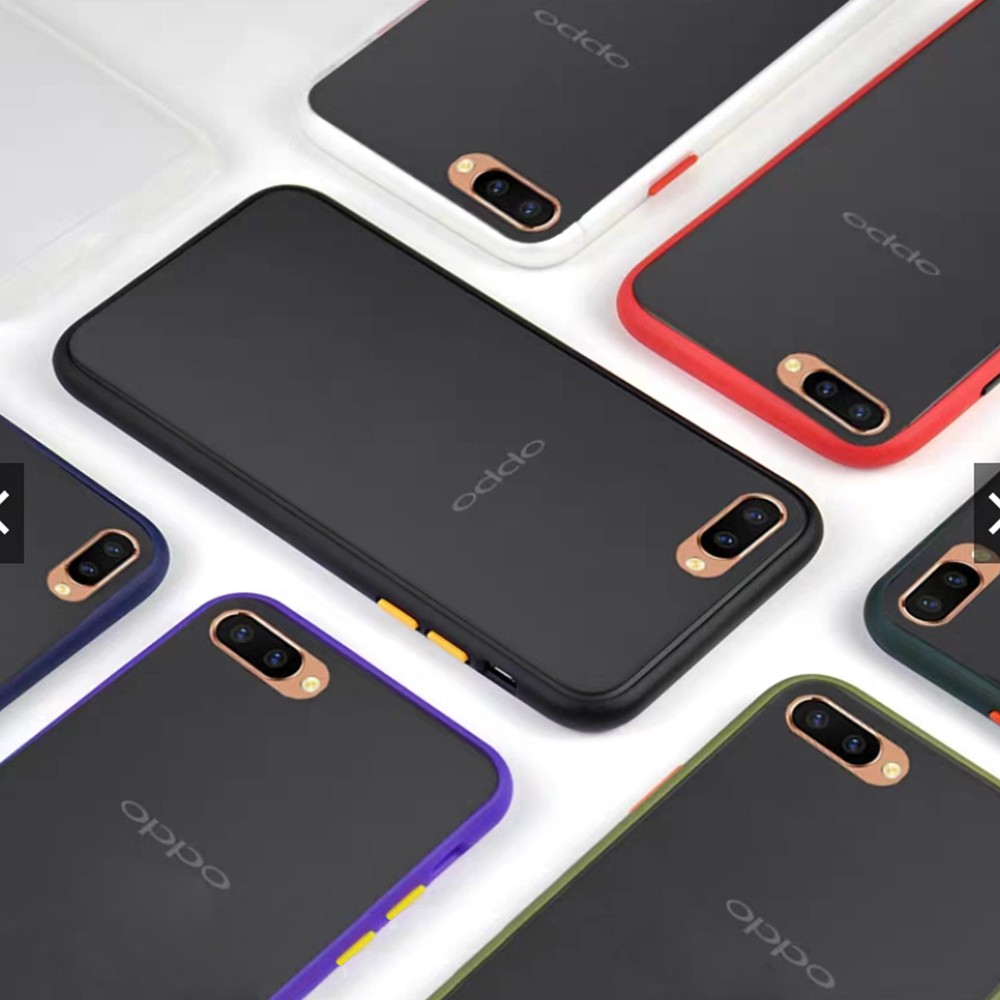 Ốp điện thoại cứng viền silicon dẻo màu nhám trong suốt thời trang chống sốc bảo vệ cho OPPO A3S A5