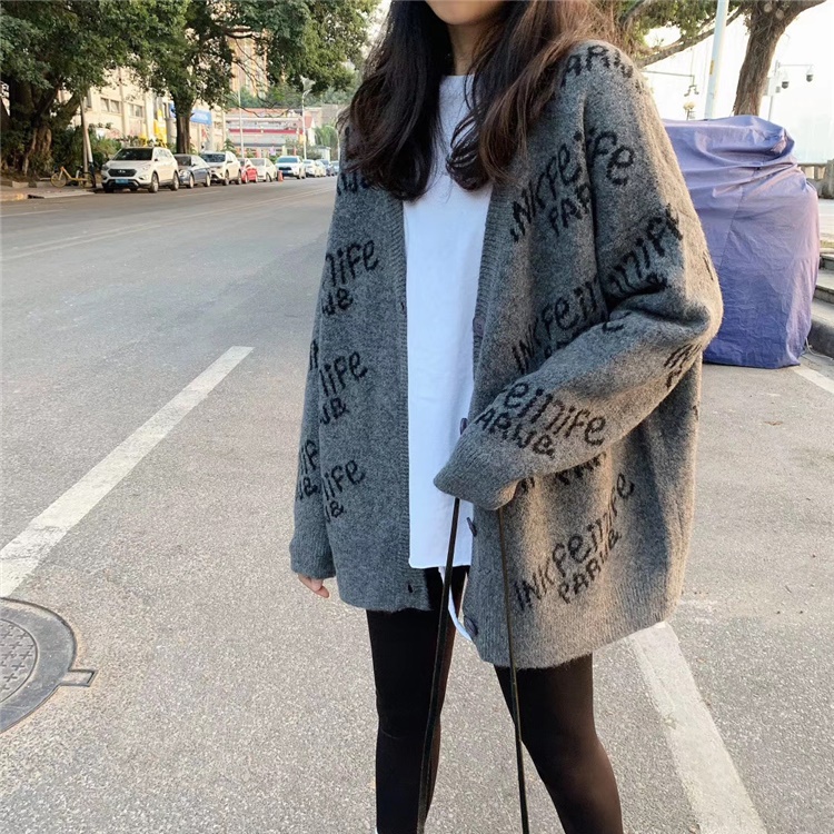Áo khoác Cardigan cổ chữ V dáng rộng thiết kế mới thời trang mùa thu theo phong cách hàn quốc