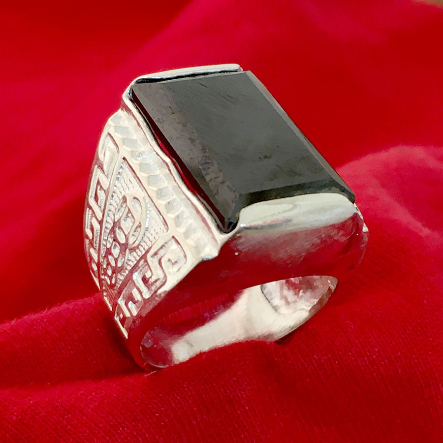 Nhẫn nam bạc ta mặt đá màu đen hình chữ nhật vai nhẫn hình kim tiền  Bạc Quang Thản