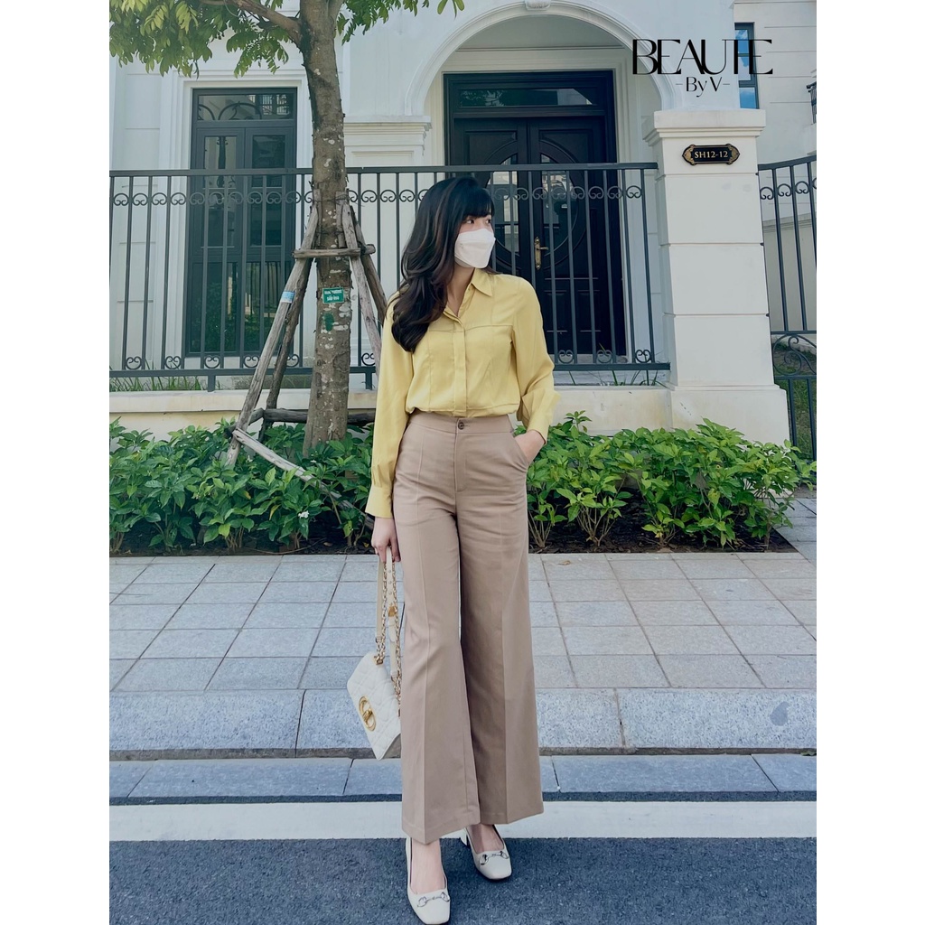 BEAUTEBYV - Áo sơ mi nữ cổ đức chạy đường mấu trang trí Mauze