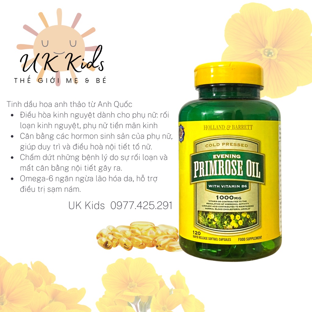Tinh dầu hoa anh thảo Natural Evening Primrose Oil 1000mg plus Vitamin