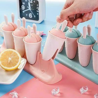 Set Khuôn 4 Hộp (8 Ngăn) Làm Kem - Khuôn Làm Kem Que Hình Tai Thỏ Dễ Thương
