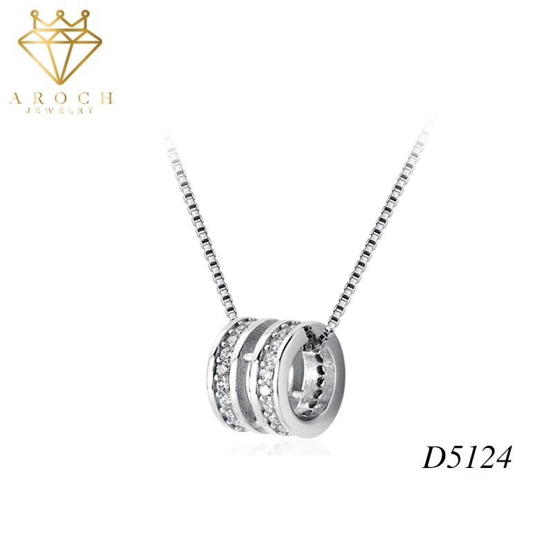 Dây chuyền bạc Ý s925 mặt nhẫn đính đá Zircon trắng cá tính D5124 - AROCH Jewelry