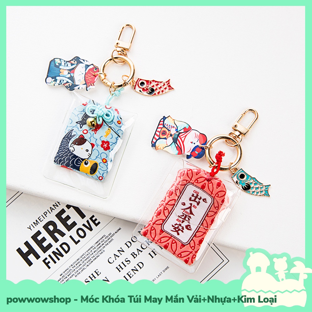 [Sẵn VN - Hỏa Tốc] Móc Khóa Túi May Mắn Kim Loại+PE+Vải Mẫu Lucky Cat Mèo May Mắn Và Cá Chép